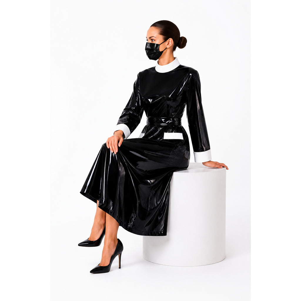 schwarzes dünnes PVC-Kleid G246