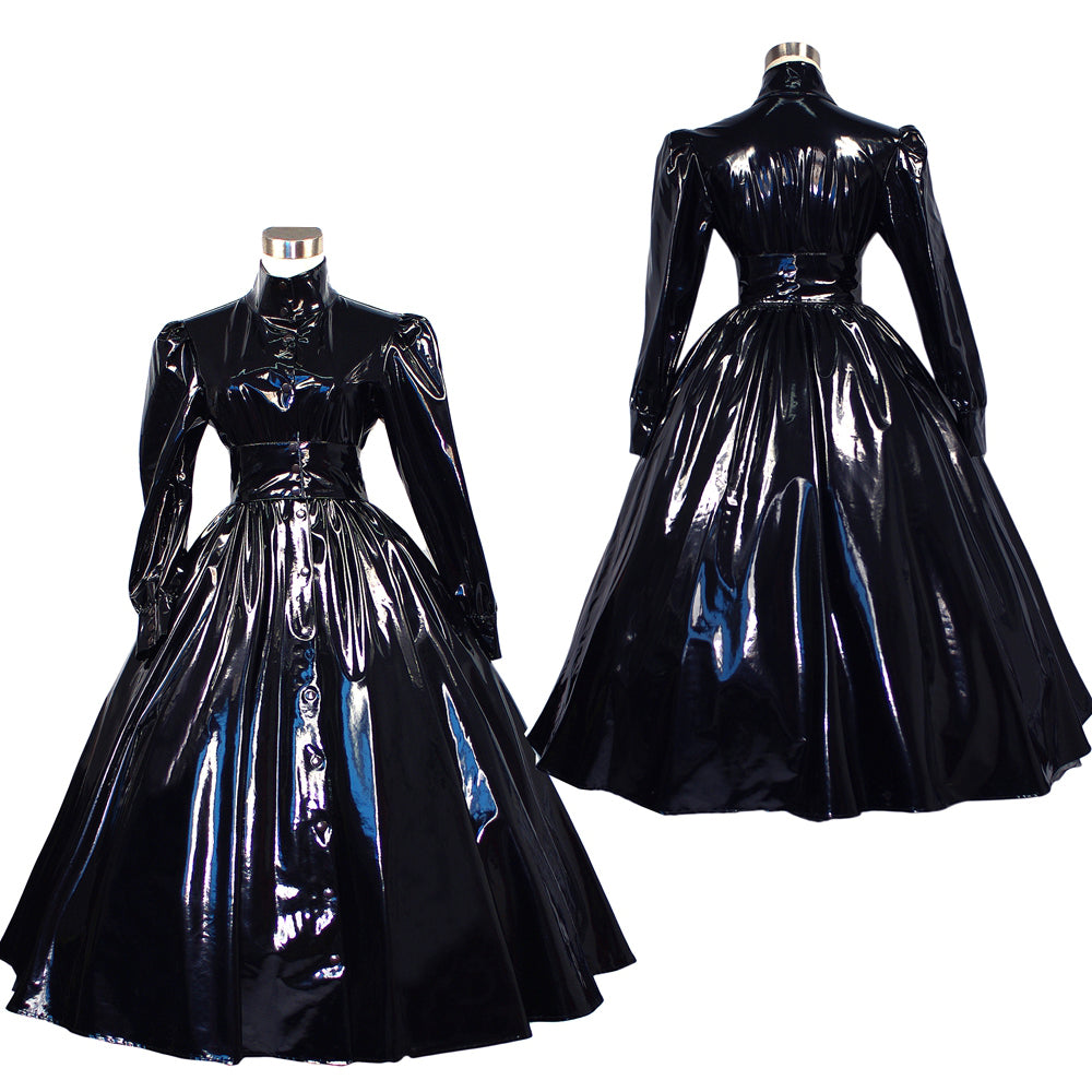 schwarzes dünnes PVC-Kleid G268