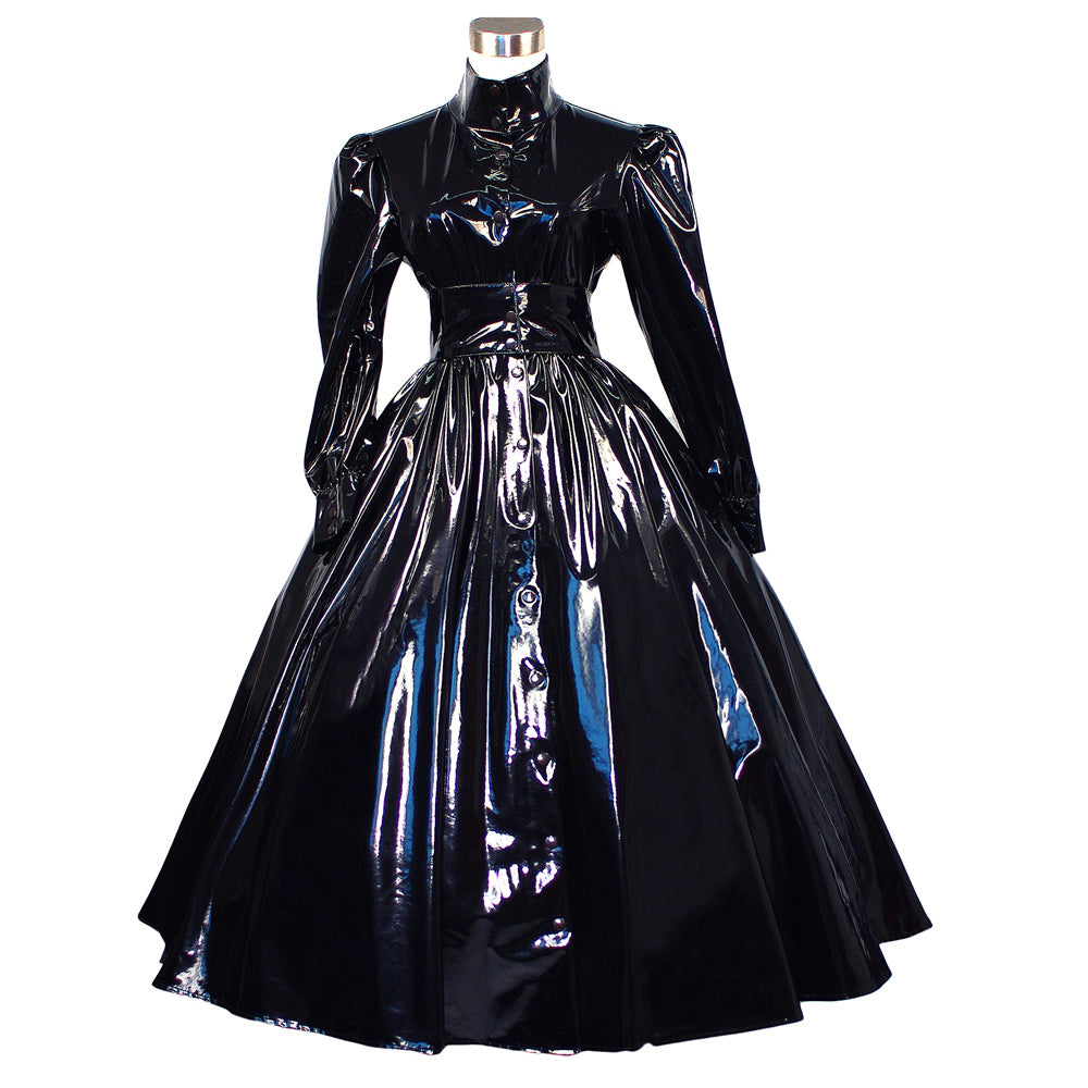schwarzes dünnes PVC-Kleid G268