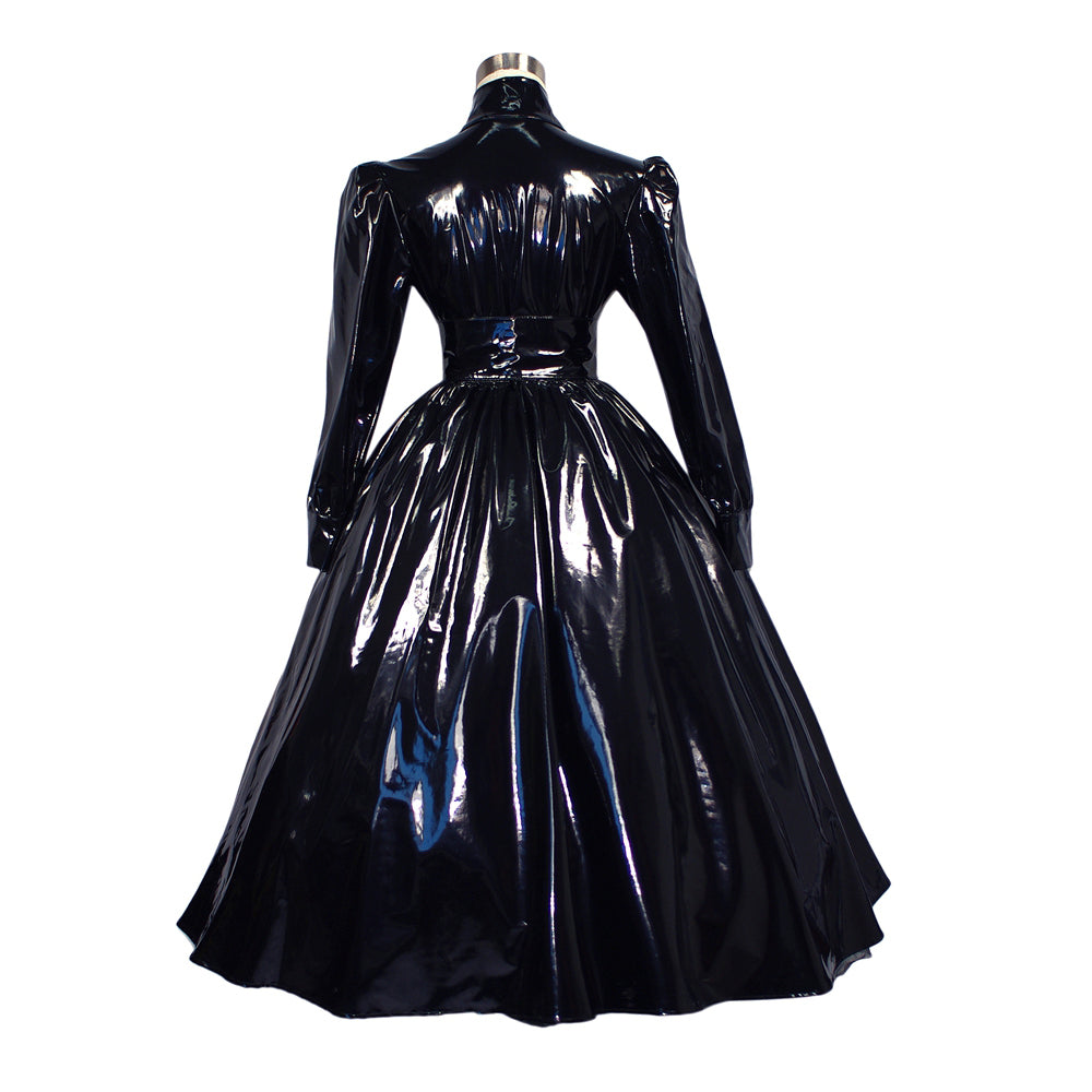 schwarzes dünnes PVC-Kleid G268
