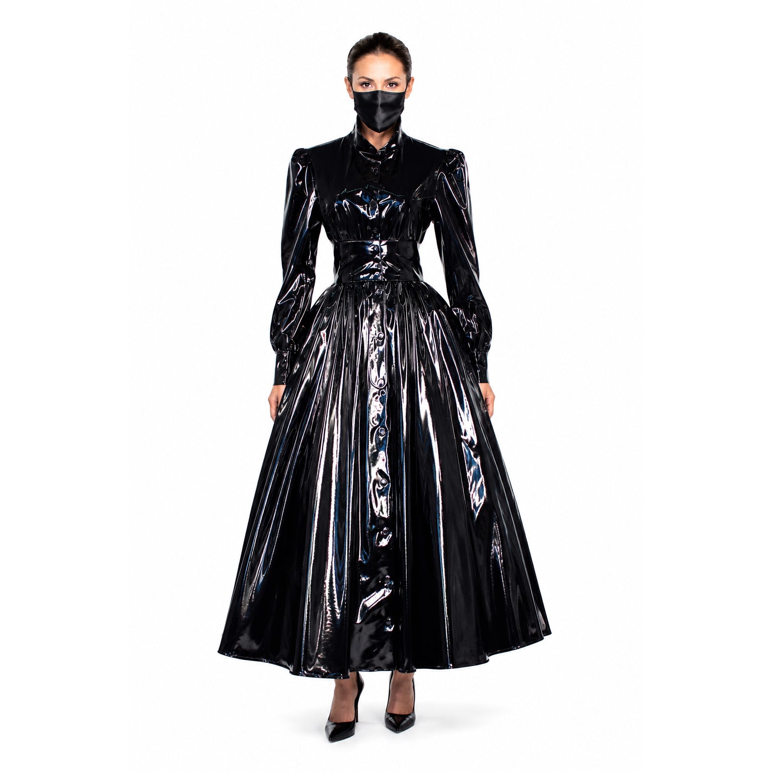 schwarzes dünnes PVC-Kleid G268