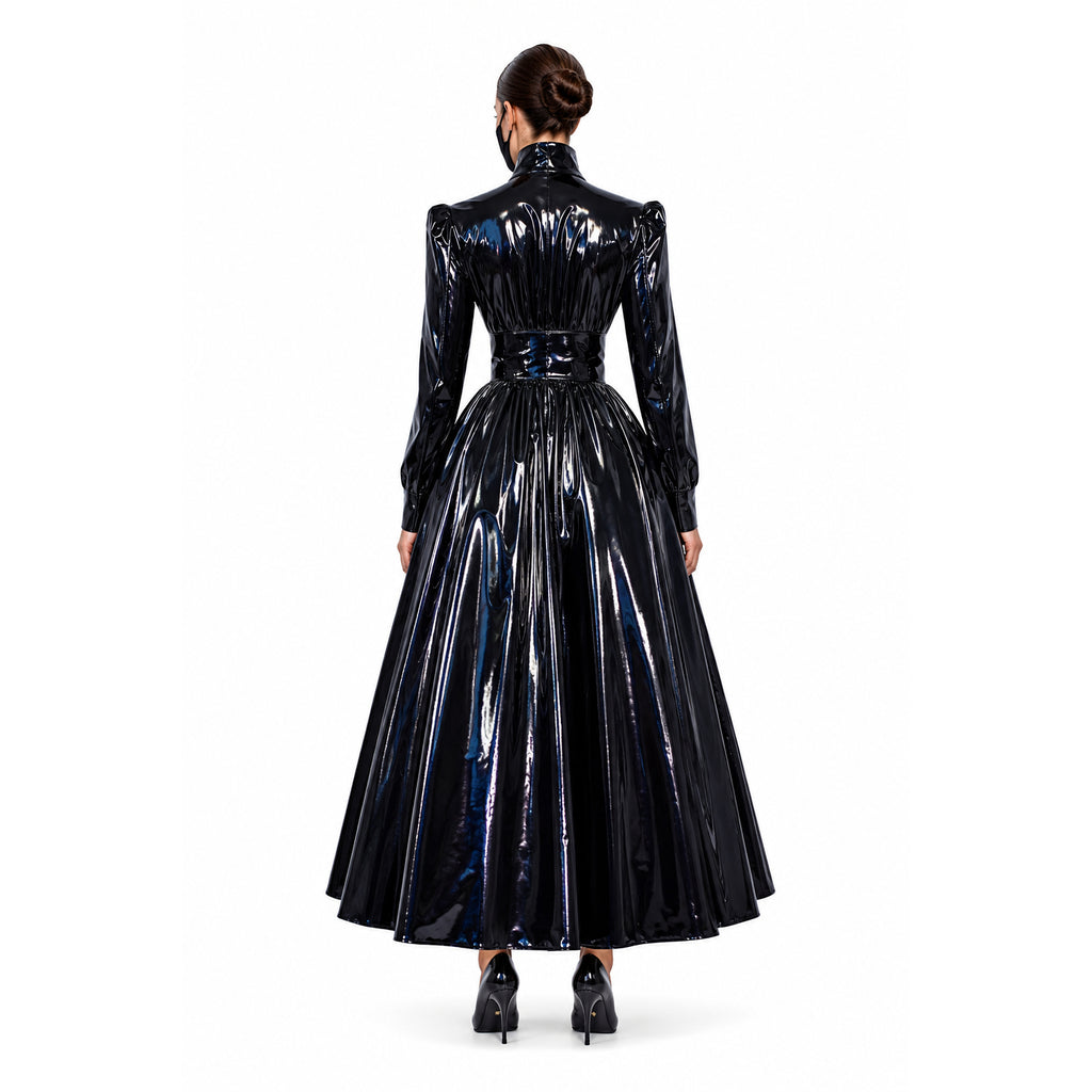 schwarzes dünnes PVC-Kleid G268