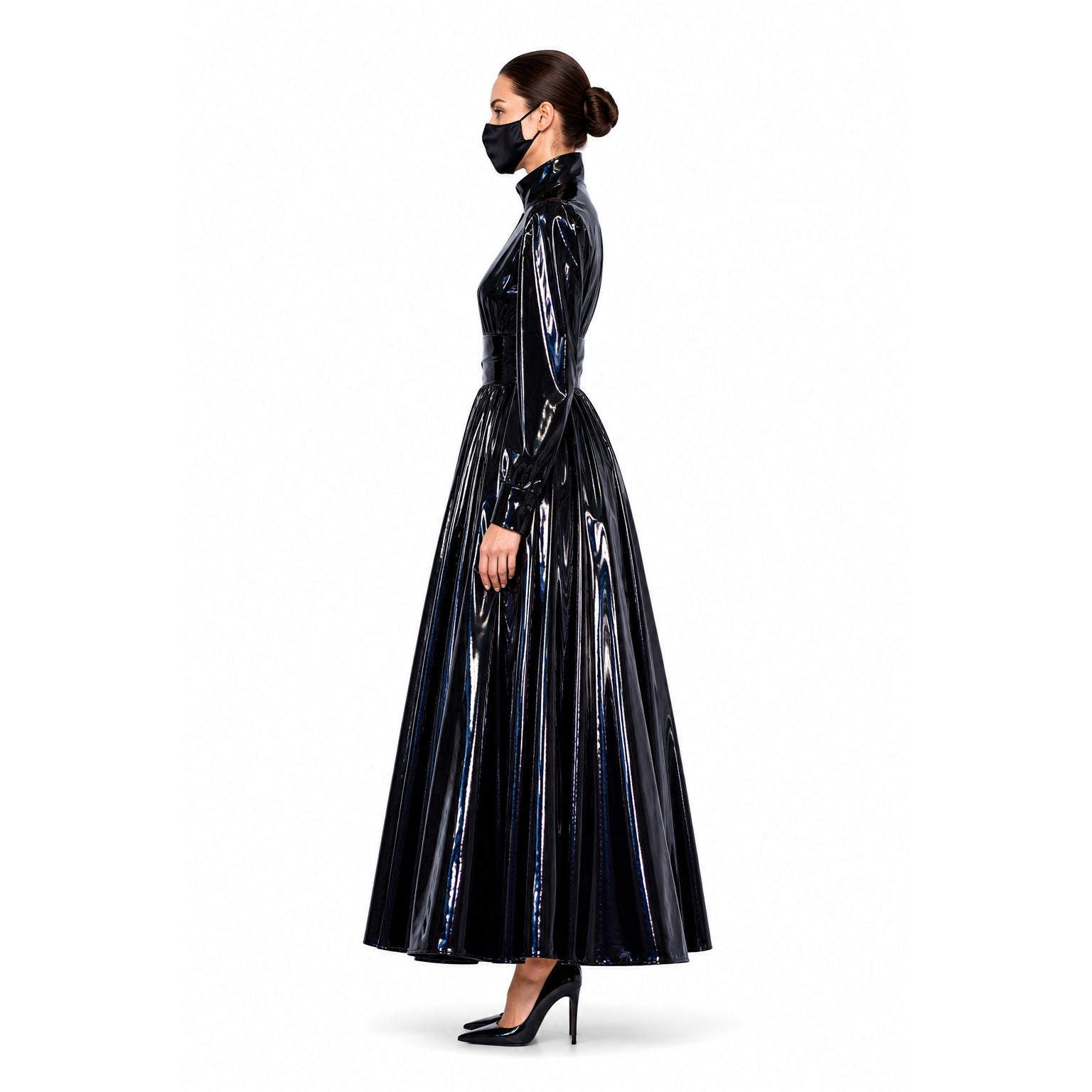 schwarzes dünnes PVC-Kleid G268
