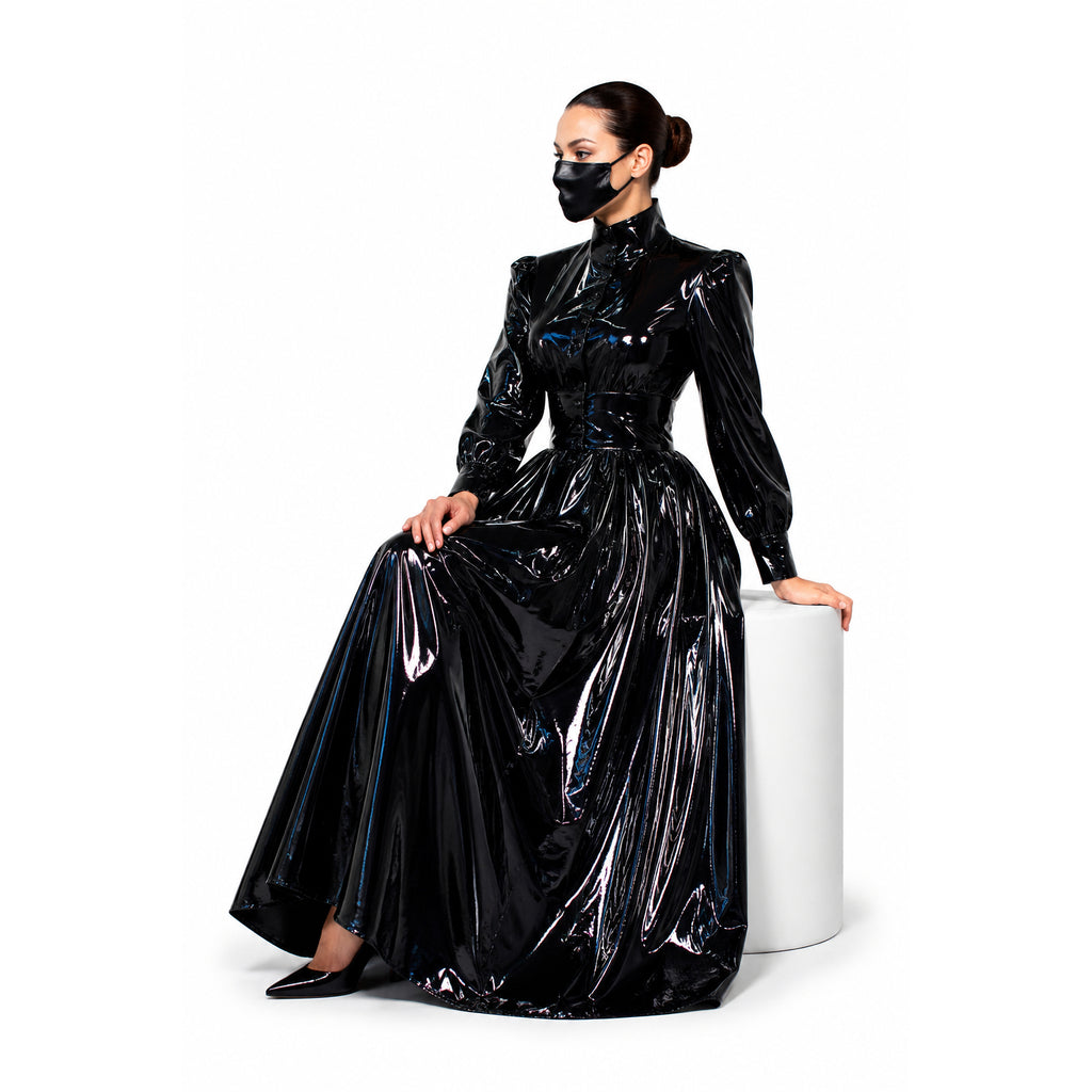 schwarzes dünnes PVC-Kleid G268