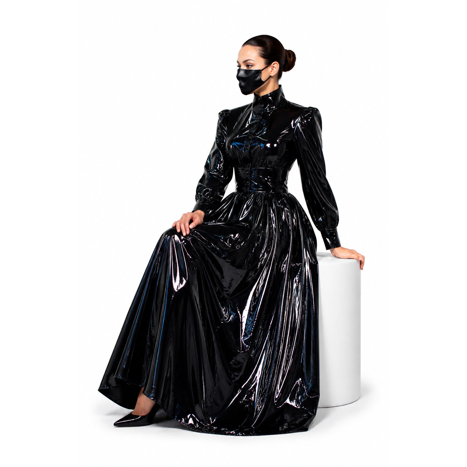 schwarzes dünnes PVC-Kleid G268
