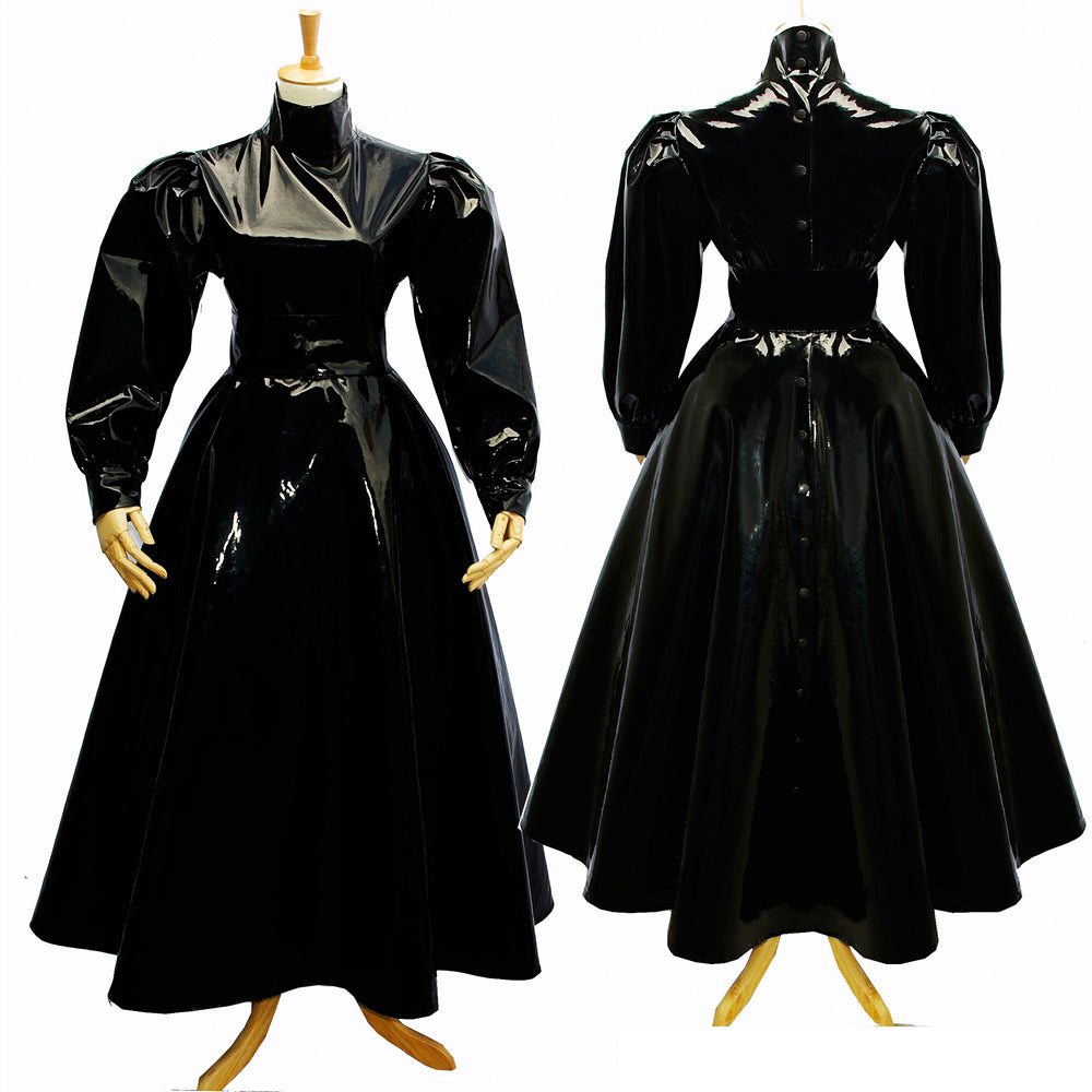 schwarzes enges PVC-Kleid G282