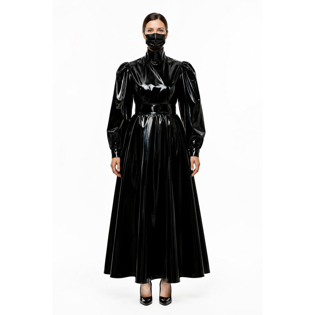 schwarzes enges PVC-Kleid G282