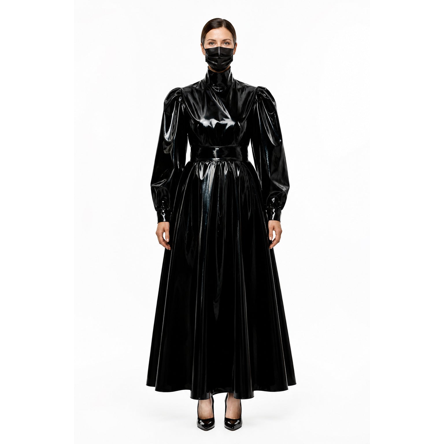 schwarzes enges PVC-Kleid G282