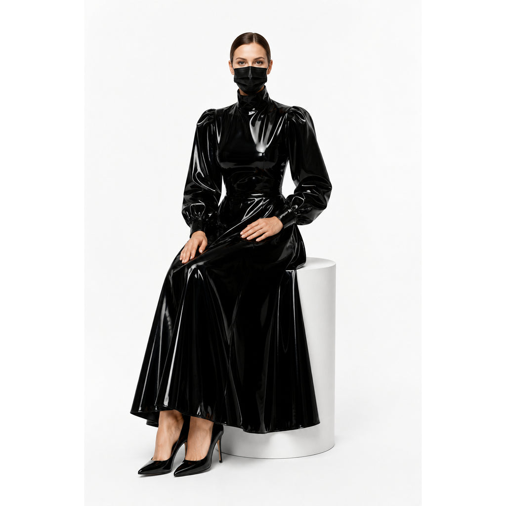 schwarzes enges PVC-Kleid G282