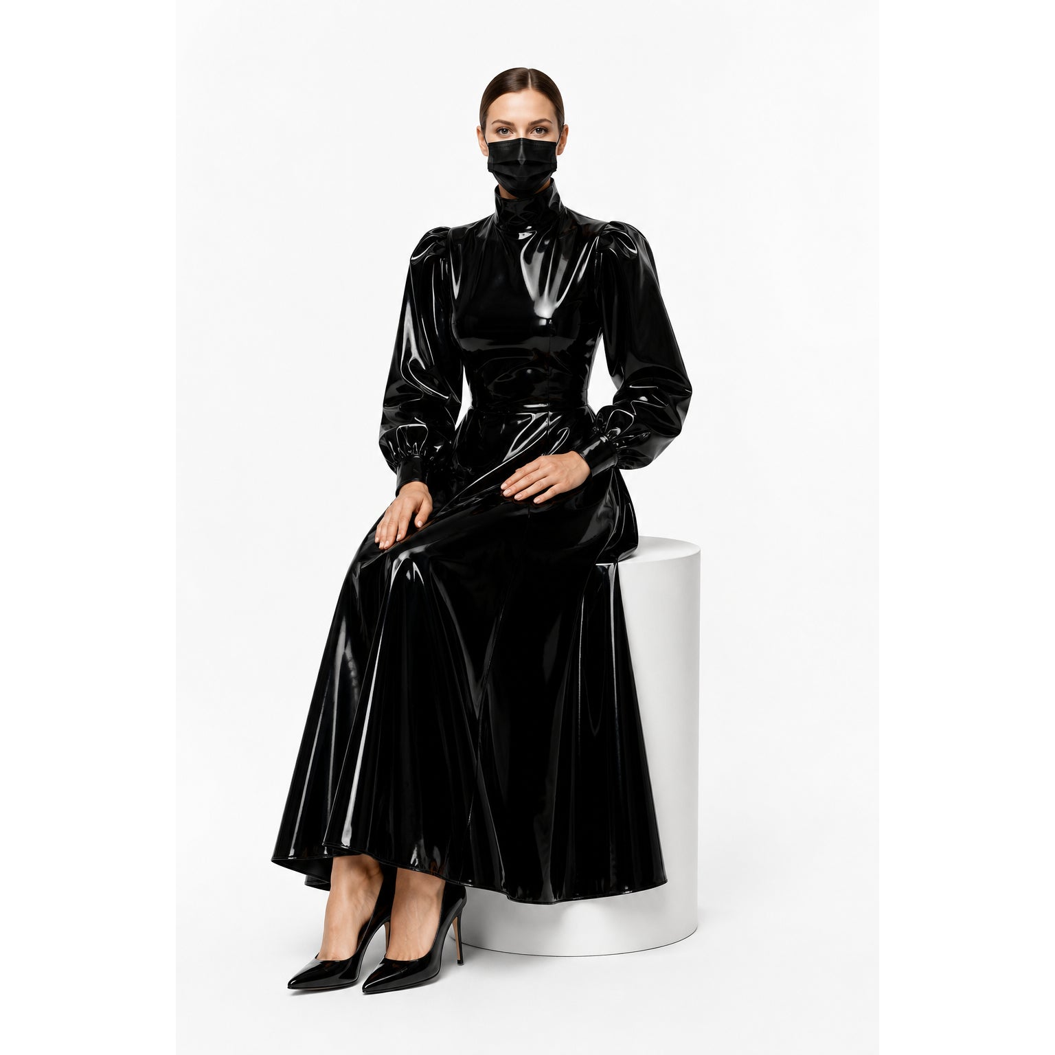 schwarzes enges PVC-Kleid G282