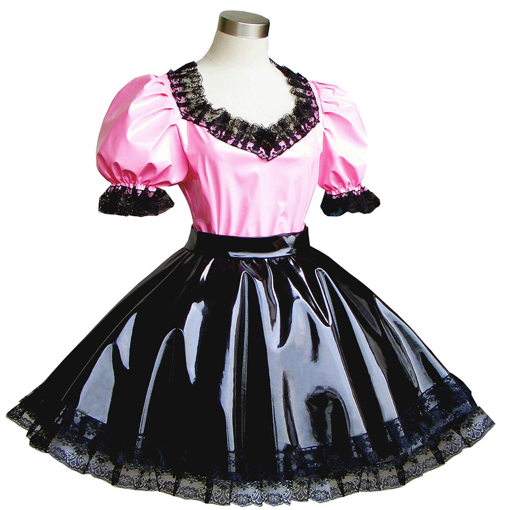 rosa schwarz dünnes PVC-Bluse-Rock-Set G291