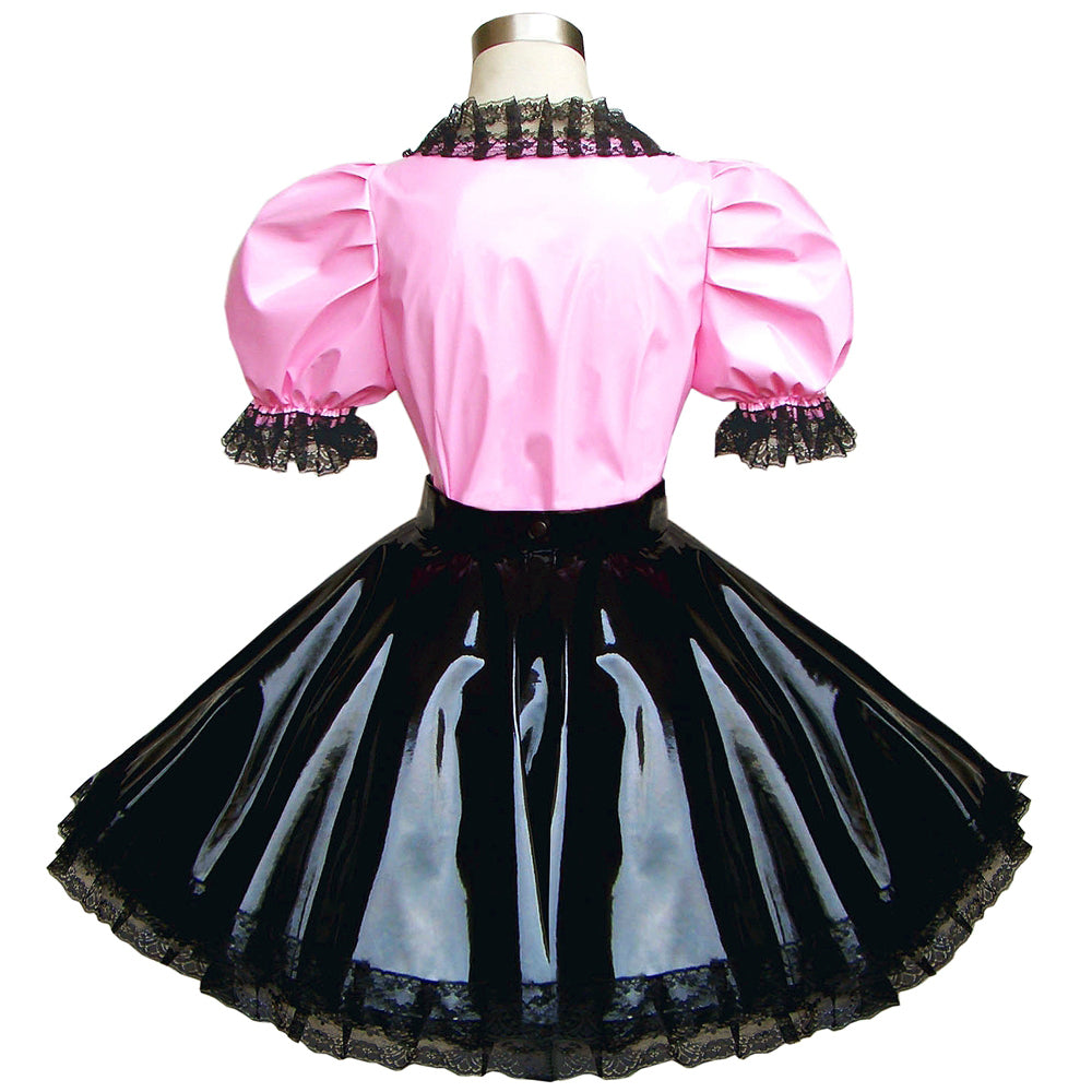 rosa schwarz dünnes PVC-Bluse-Rock-Set G291