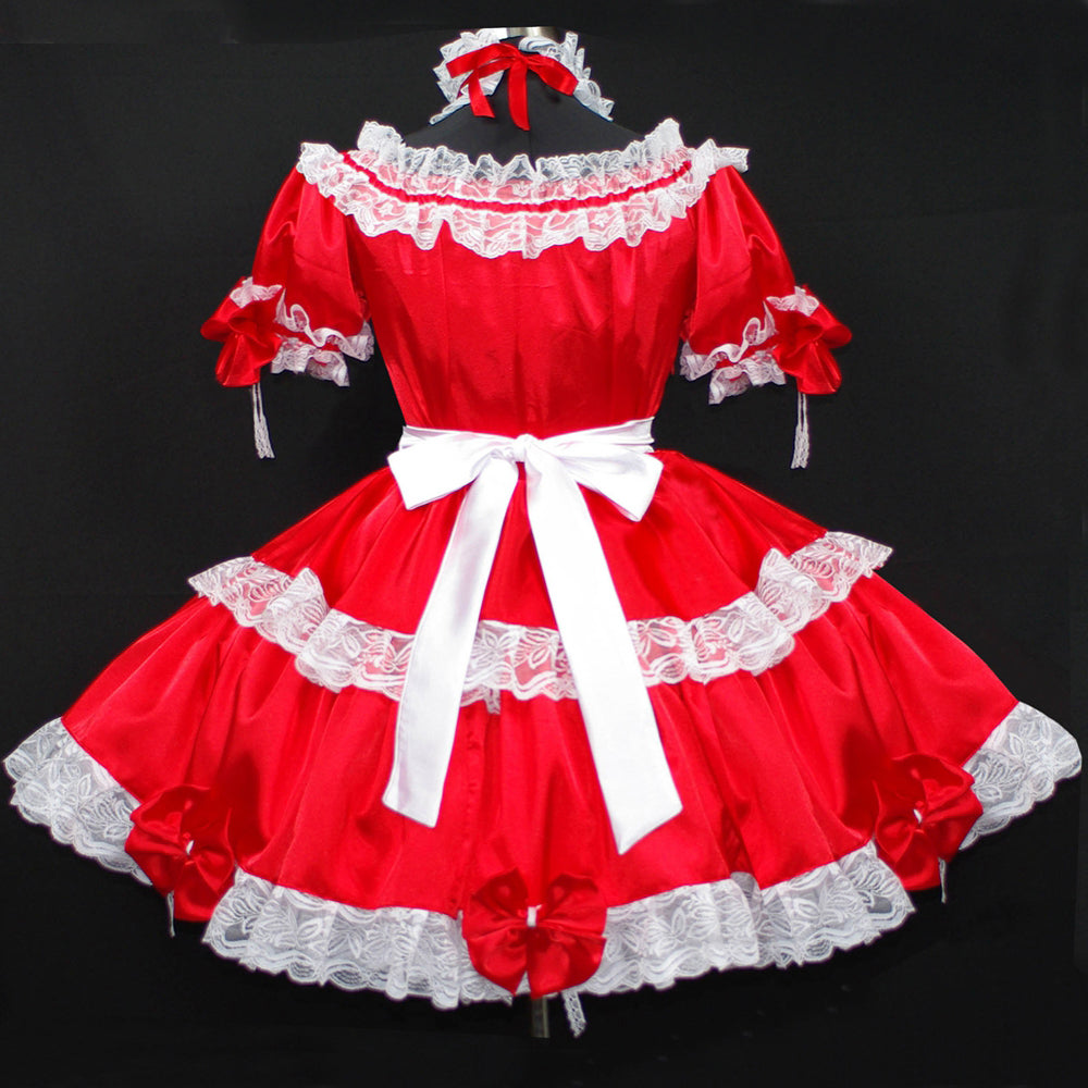 rotes Satinkleid G296
