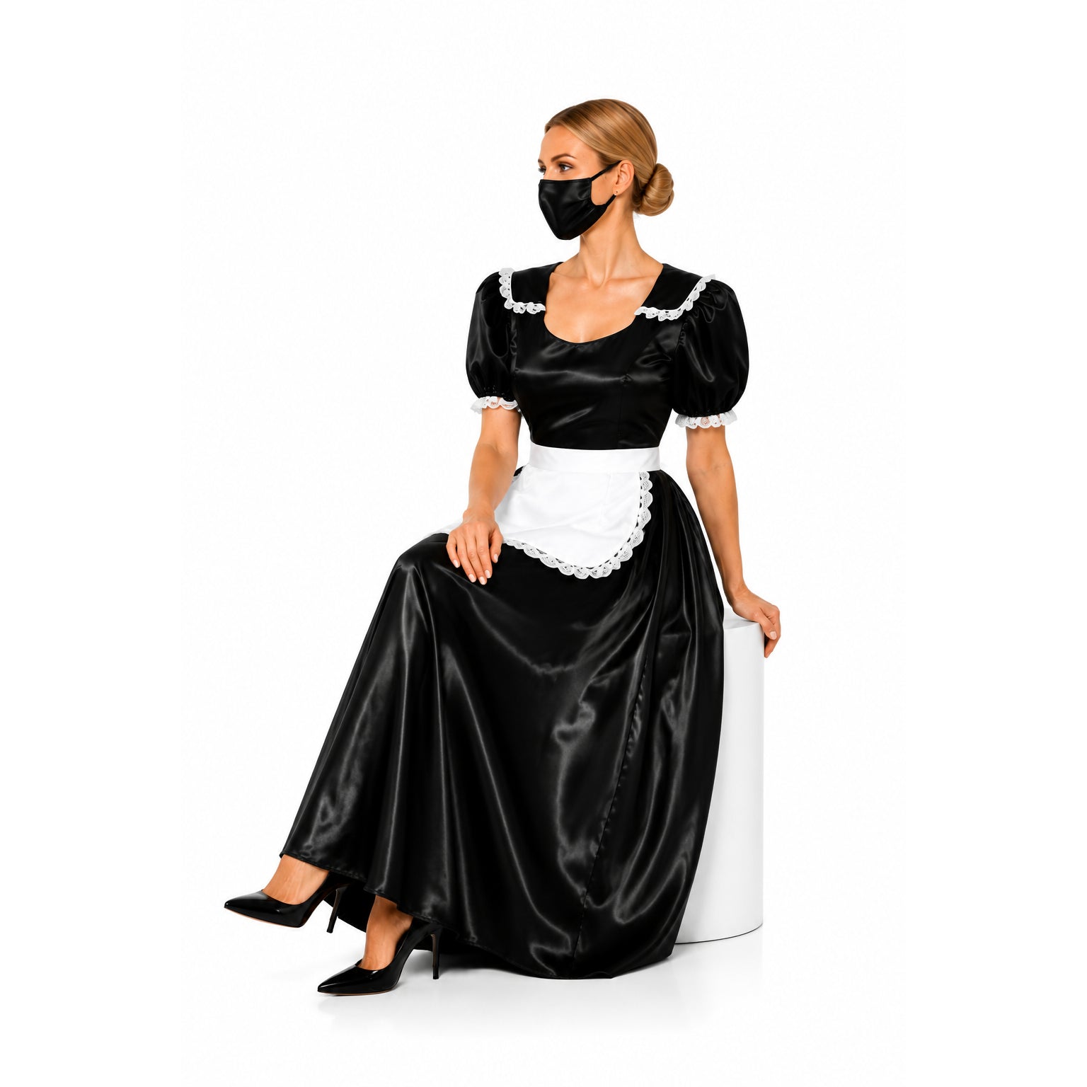 schwarzes, dünnes PVC-Kleid G304