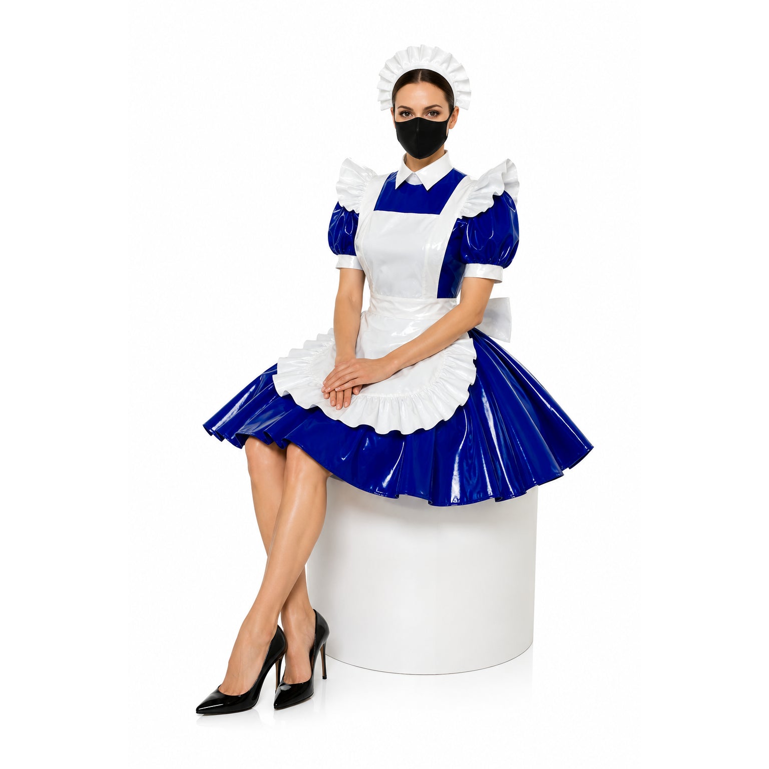 blaues, dünnes PVC-Kleid G312