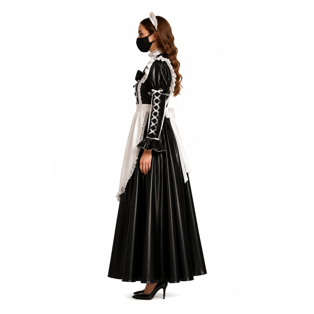 schwarzes, dünnes PVC-Kleid G314