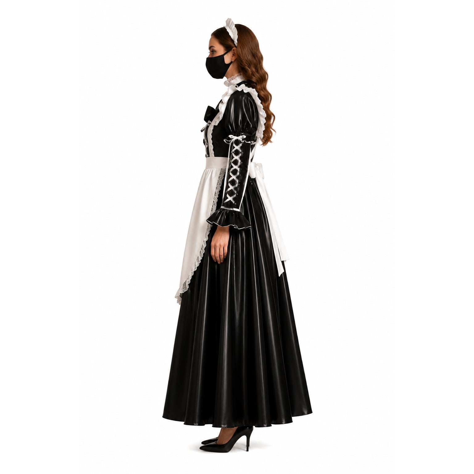 schwarzes, dünnes PVC-Kleid G314