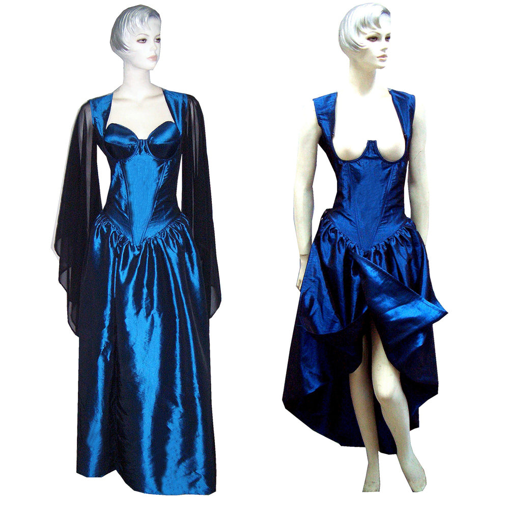 Royal Blue Satin Corset High-Low Dress G315