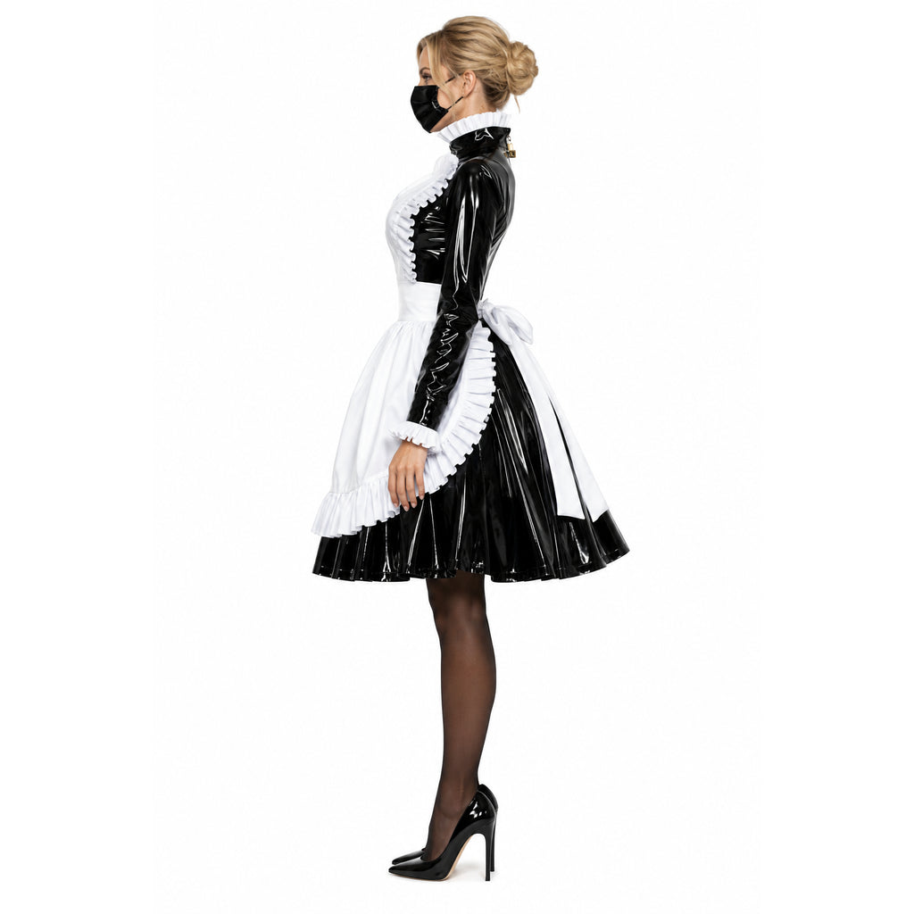 schwarzes, dünnes PVC-Kleid G319