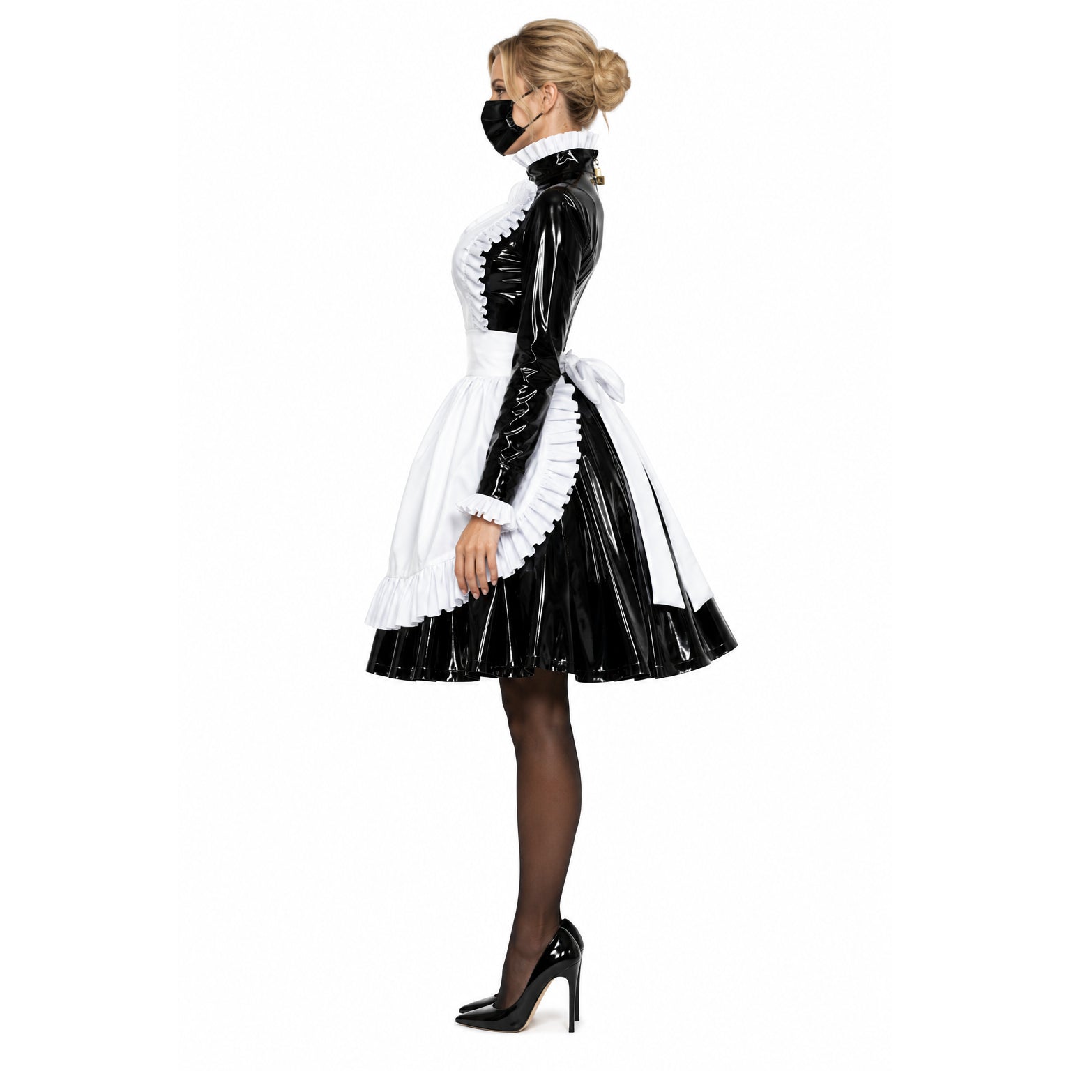 schwarzes, dünnes PVC-Kleid G319