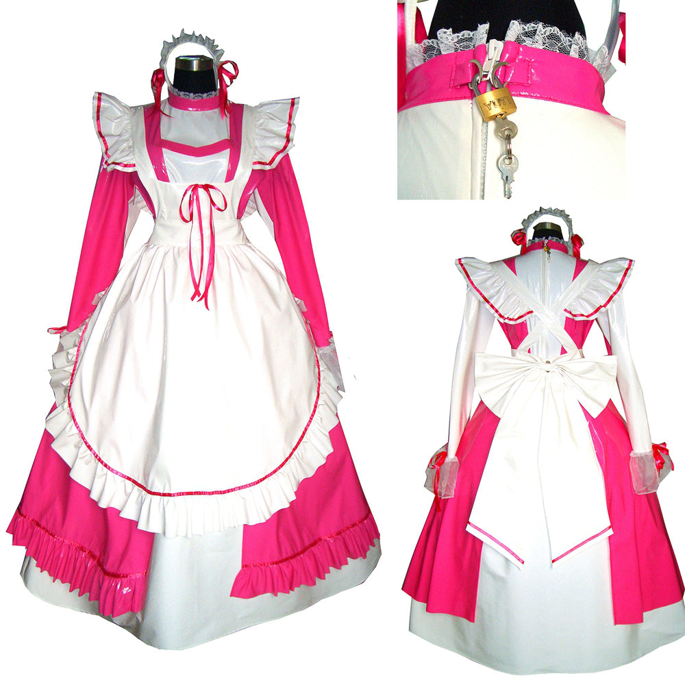 Heißrosa, enges PVC-Kleid G329