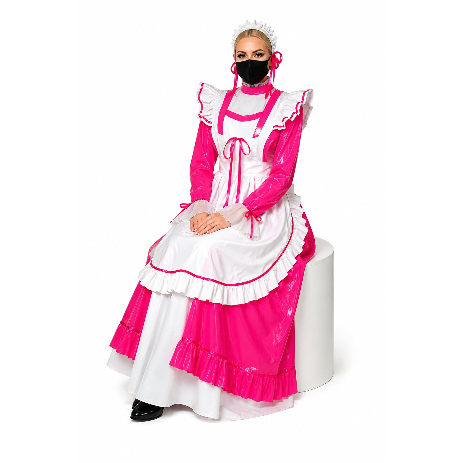 Heißrosa, enges PVC-Kleid G329