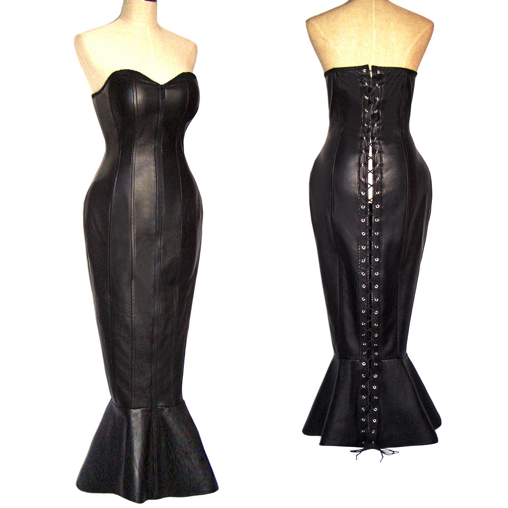 Schwarzes Lederkleid G337