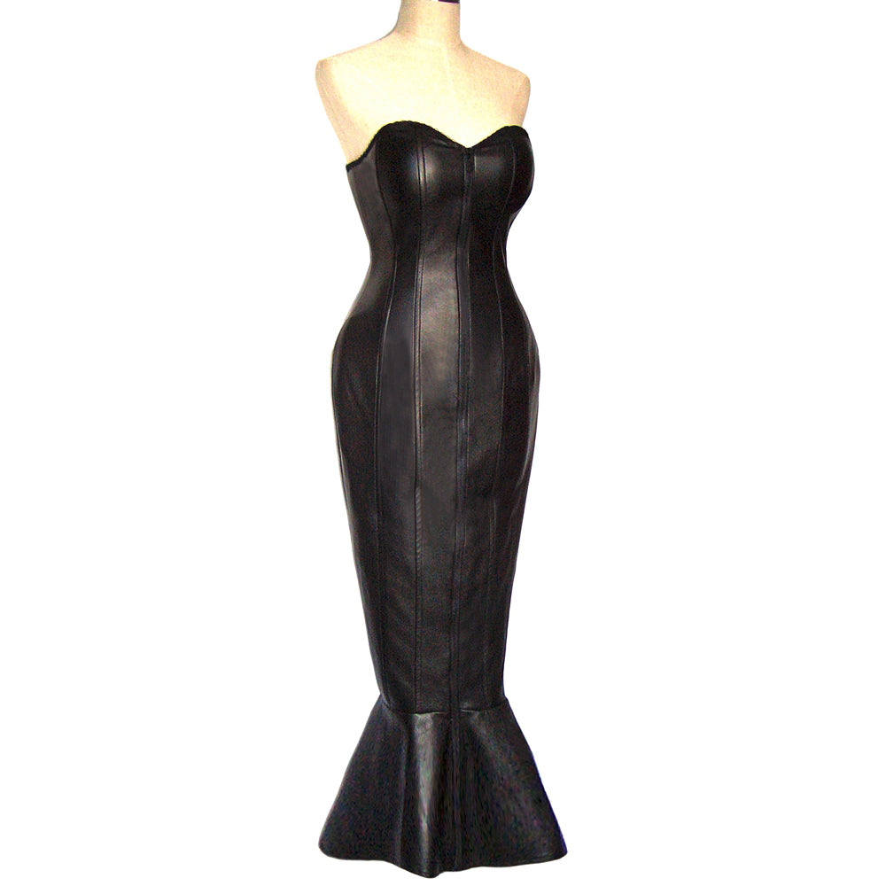 Schwarzes Lederkleid G337