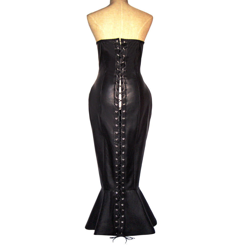 Schwarzes Lederkleid G337