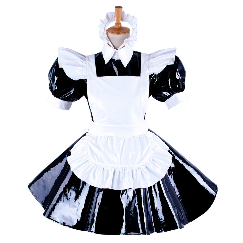 schwarzes dünnes PVC-Kleid G343