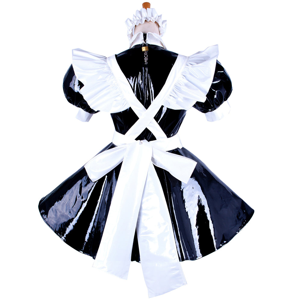 schwarzes dünnes PVC-Kleid G343