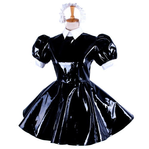Robe de soubrette sissy en PVC noir épais G343