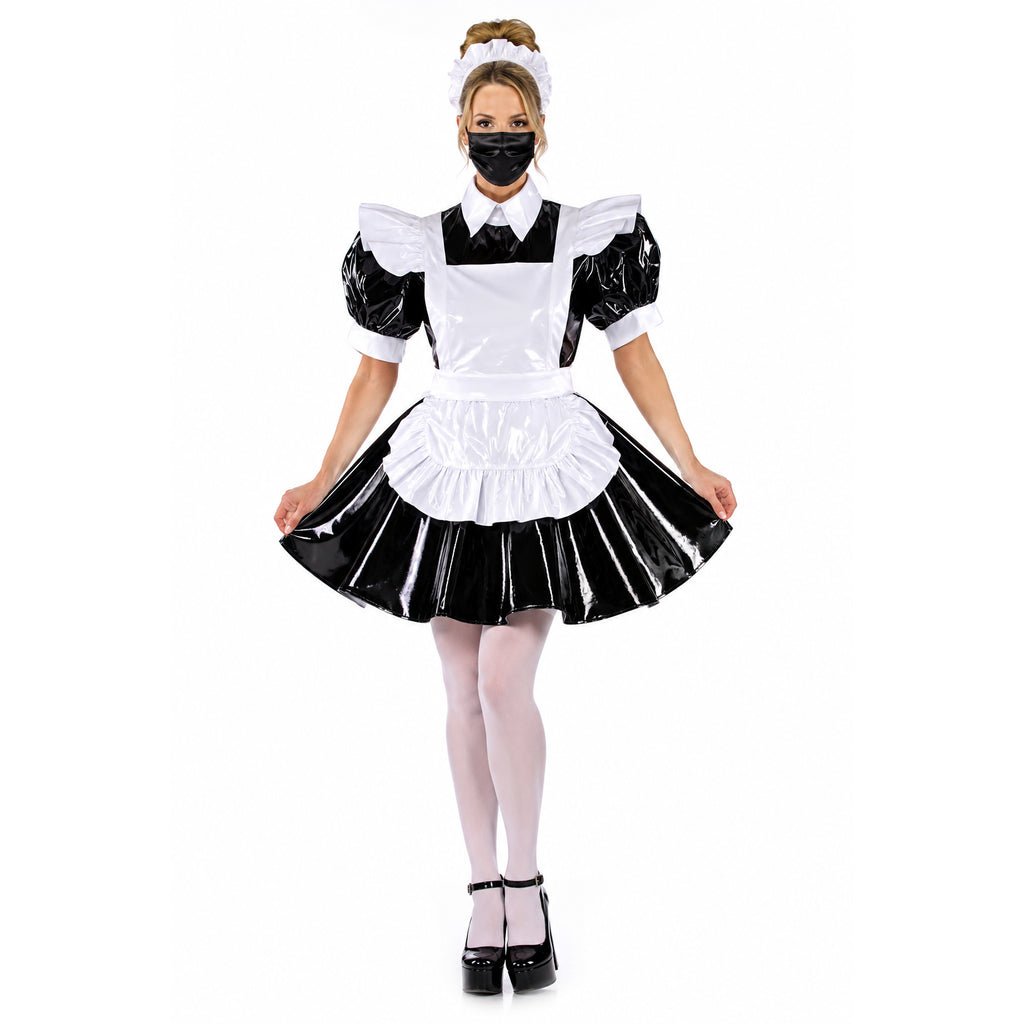 schwarzes dünnes PVC-Kleid G343
