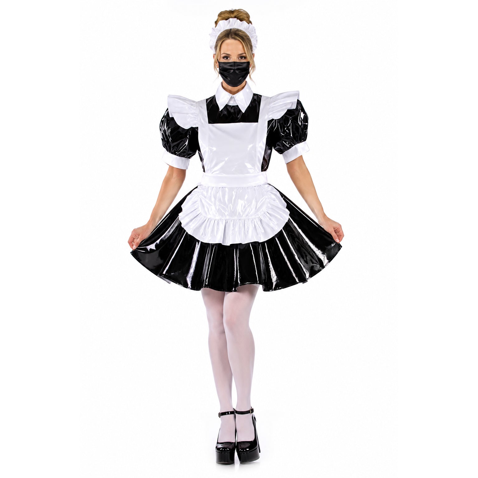 schwarzes dünnes PVC-Kleid G343