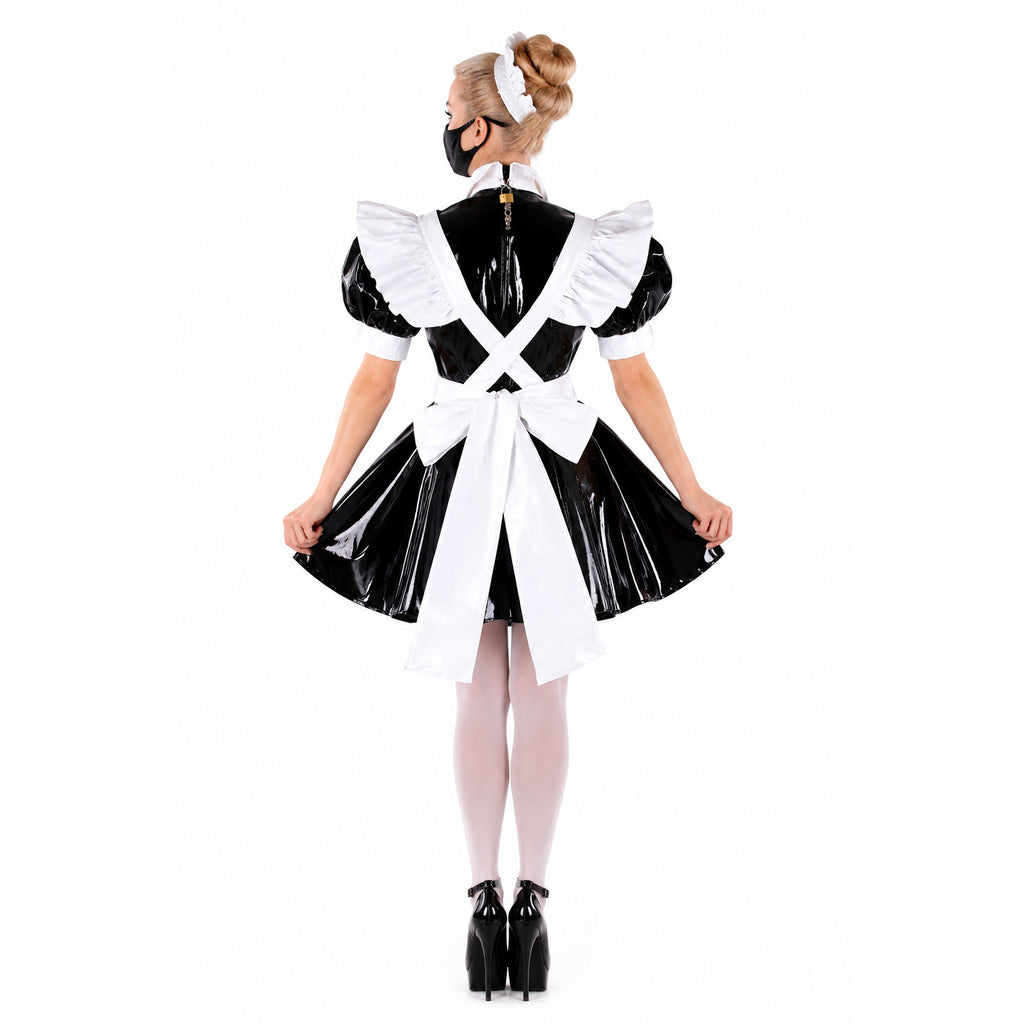 schwarzes dünnes PVC-Kleid G343