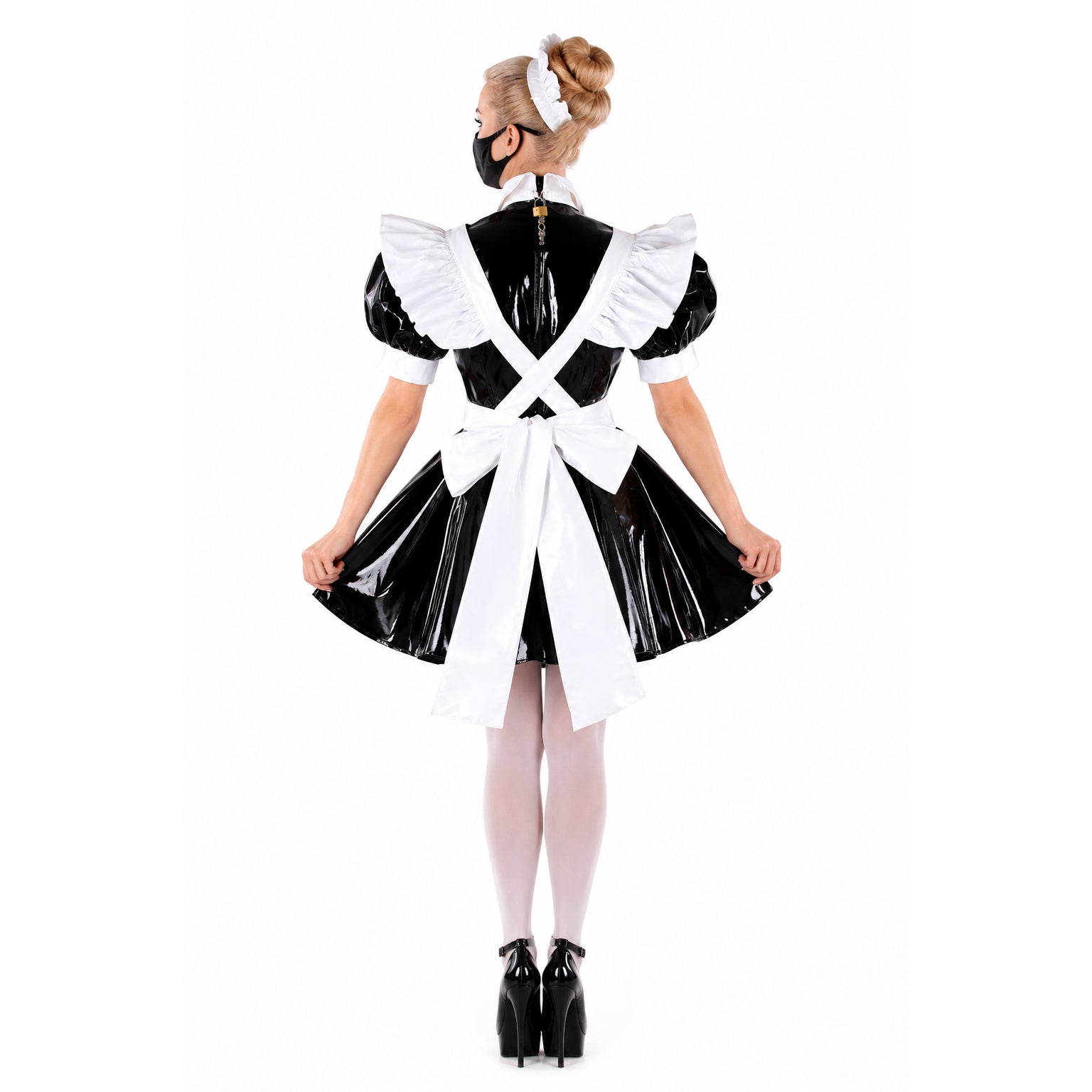 schwarzes dünnes PVC-Kleid G343