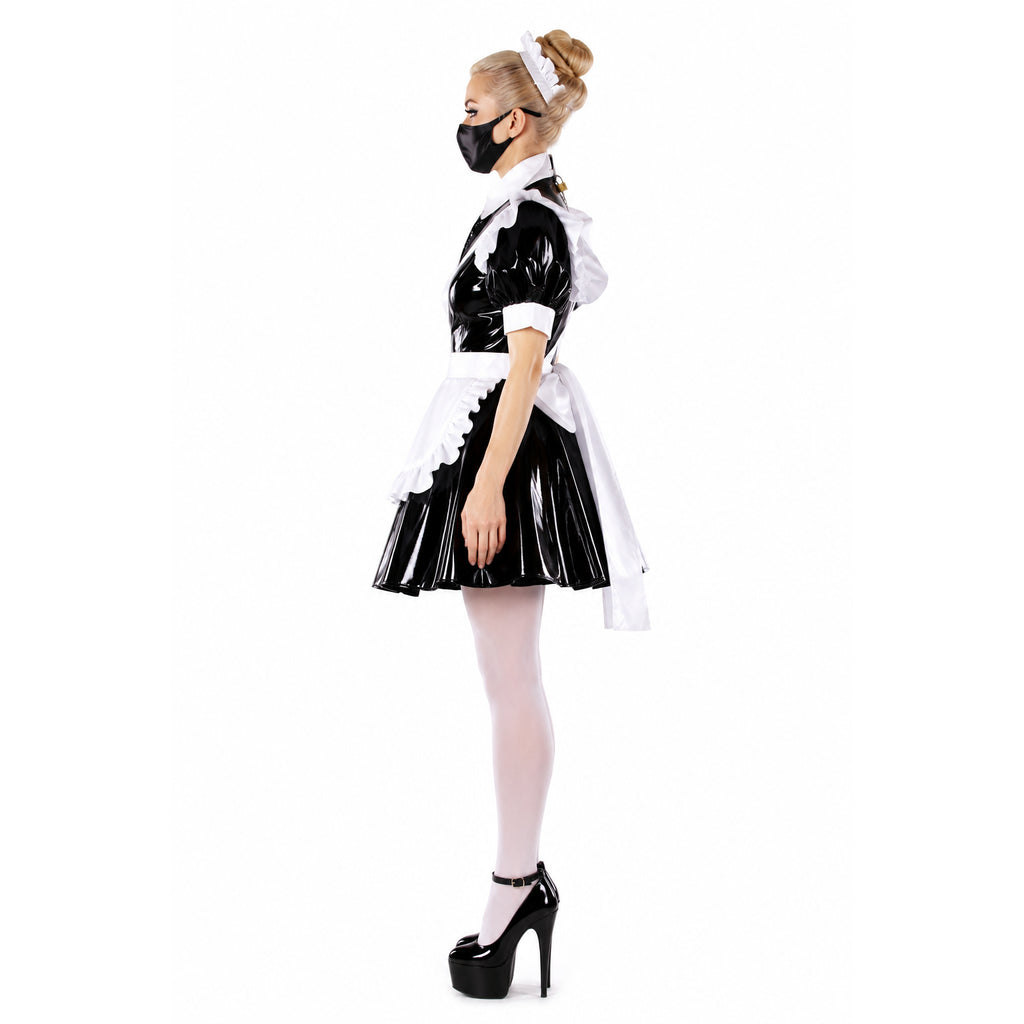 schwarzes dünnes PVC-Kleid G343