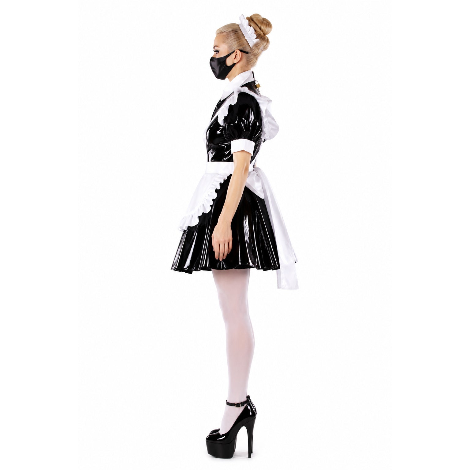 schwarzes dünnes PVC-Kleid G343