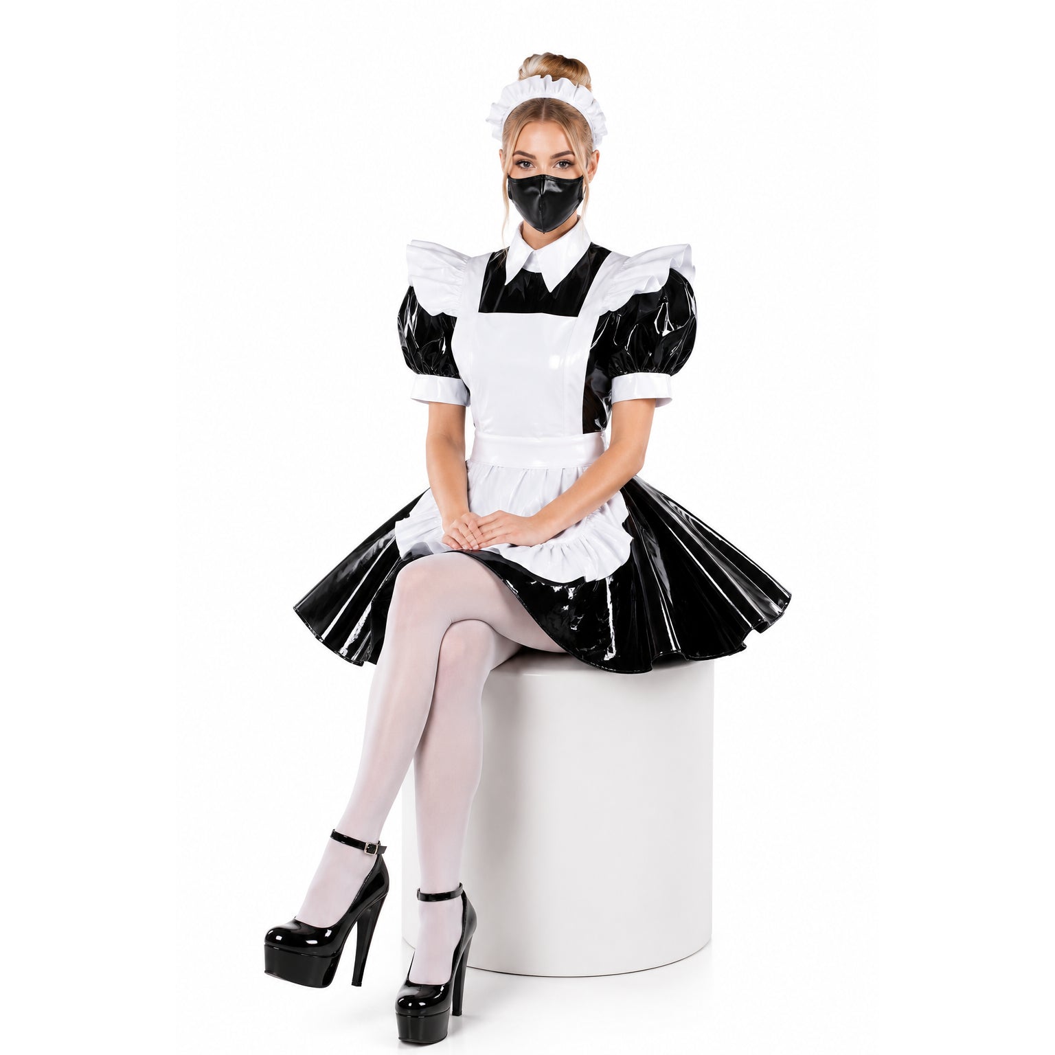 schwarzes dünnes PVC-Kleid G343
