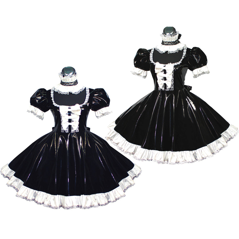 schwarzes dünnes PVC-Kleid G369
