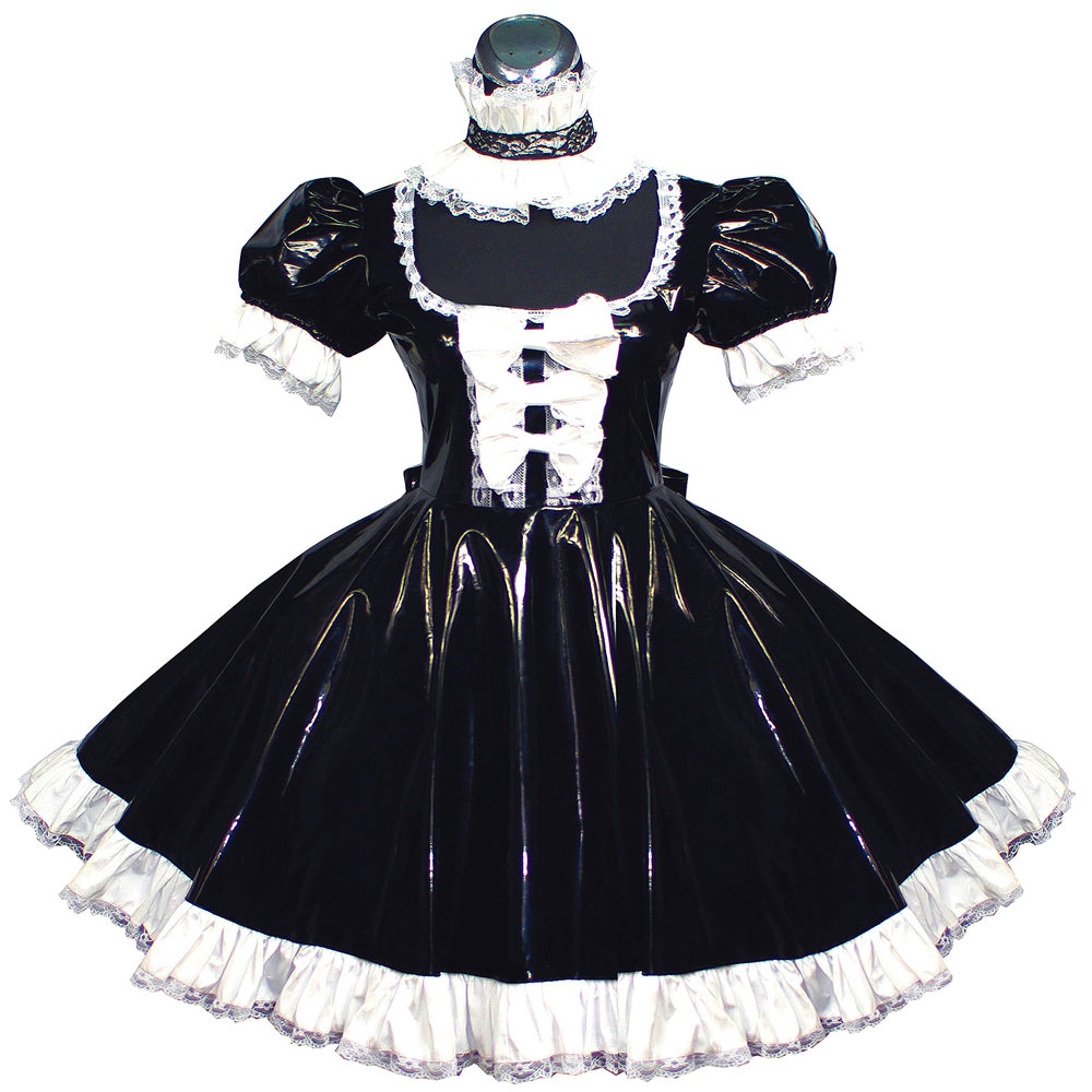 schwarzes dünnes PVC-Kleid G369