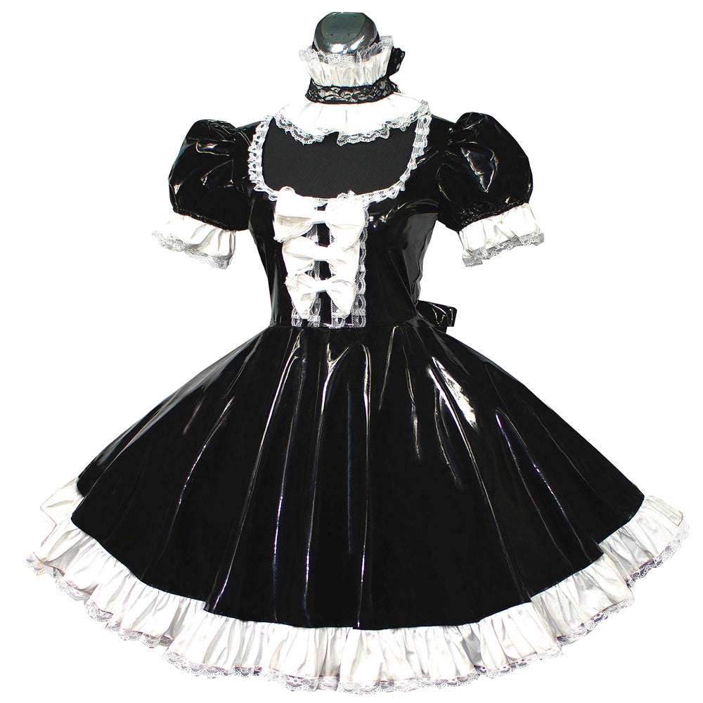 schwarzes dünnes PVC-Kleid G369