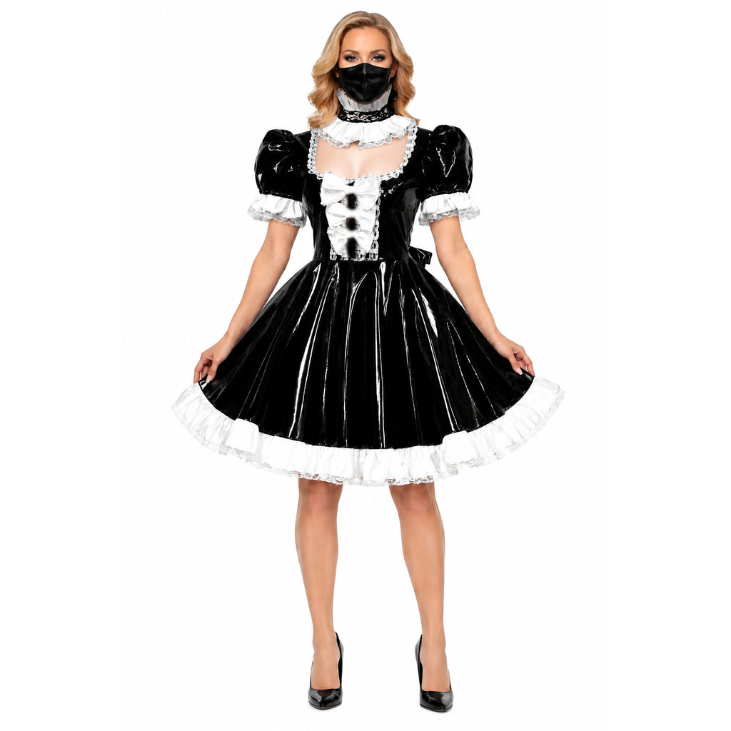 schwarzes dünnes PVC-Kleid G369