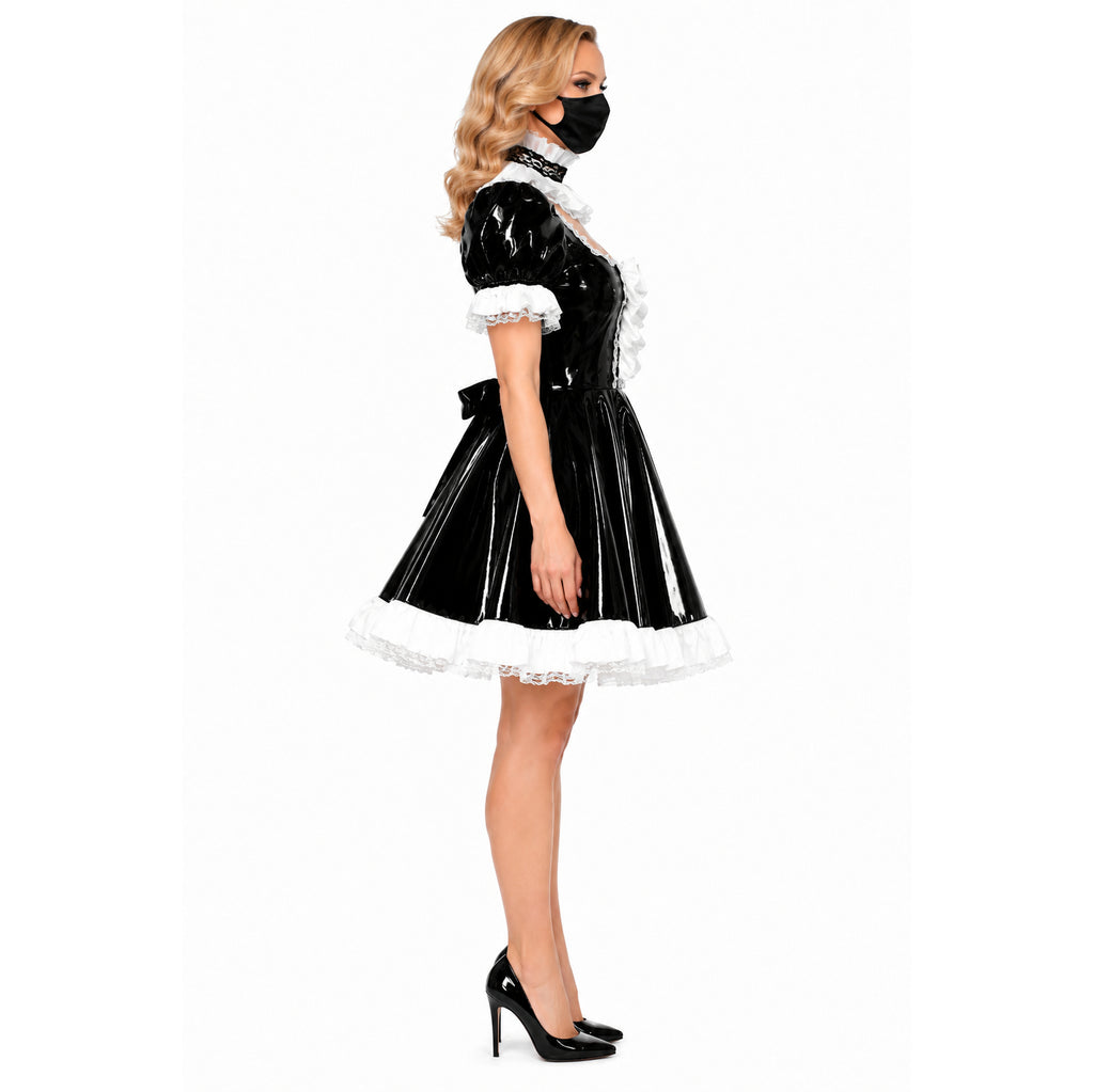 schwarzes dünnes PVC-Kleid G369