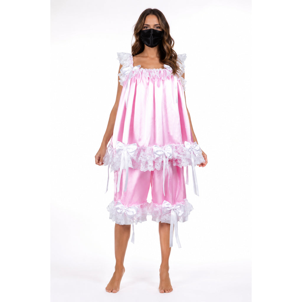 pink satin blouse pants set G3725