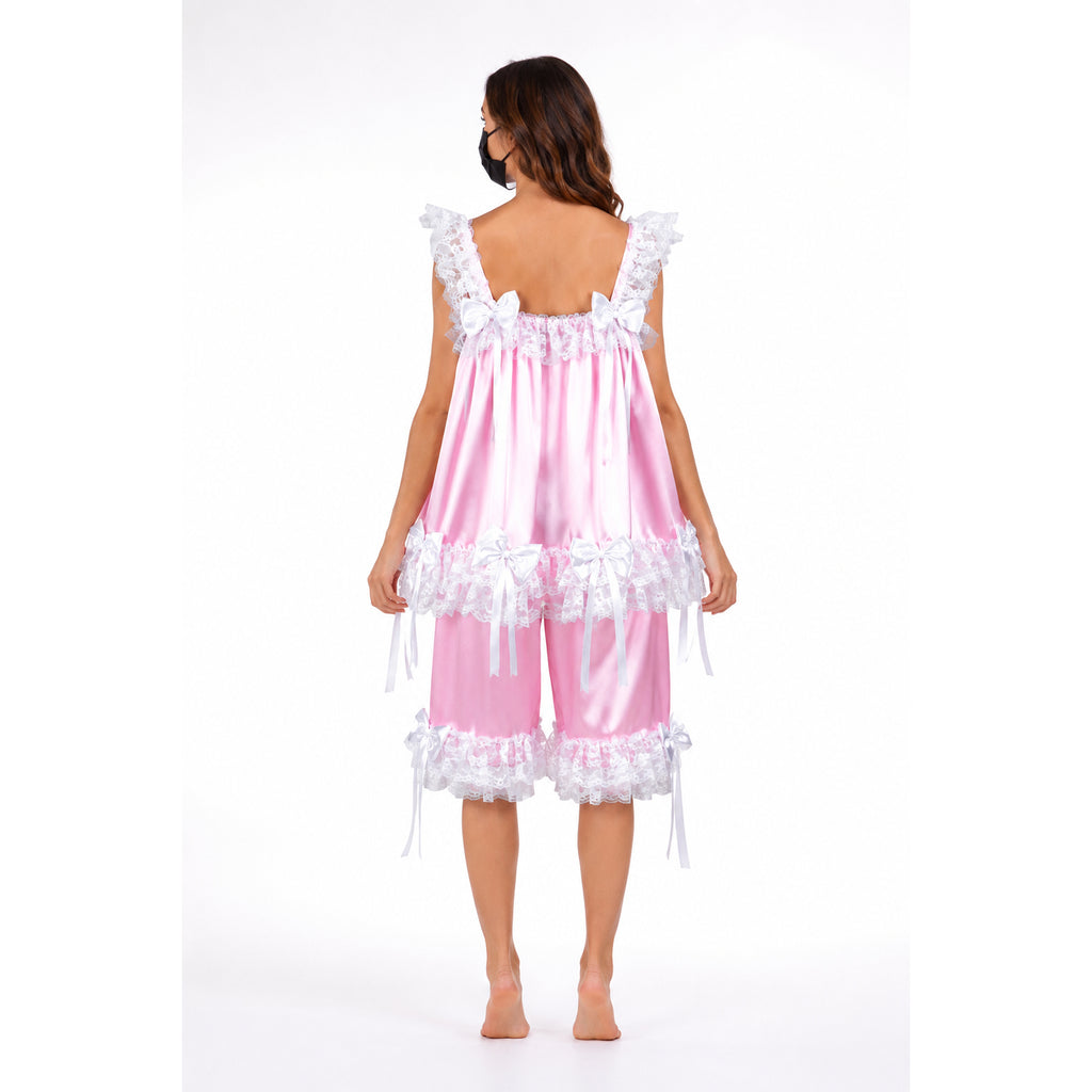 pink satin blouse pants set G3725