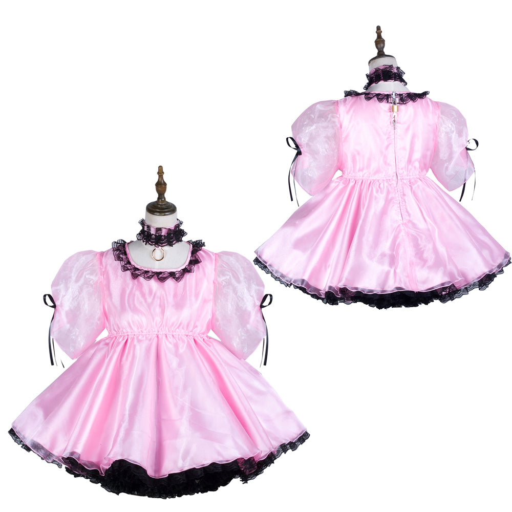 baby pink organza satin dress G3730