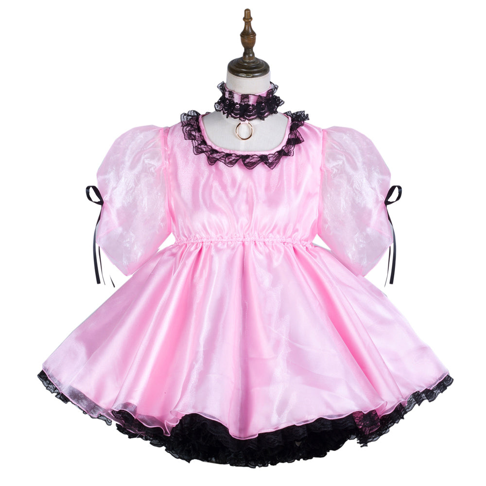 baby pink organza satin dress G3730