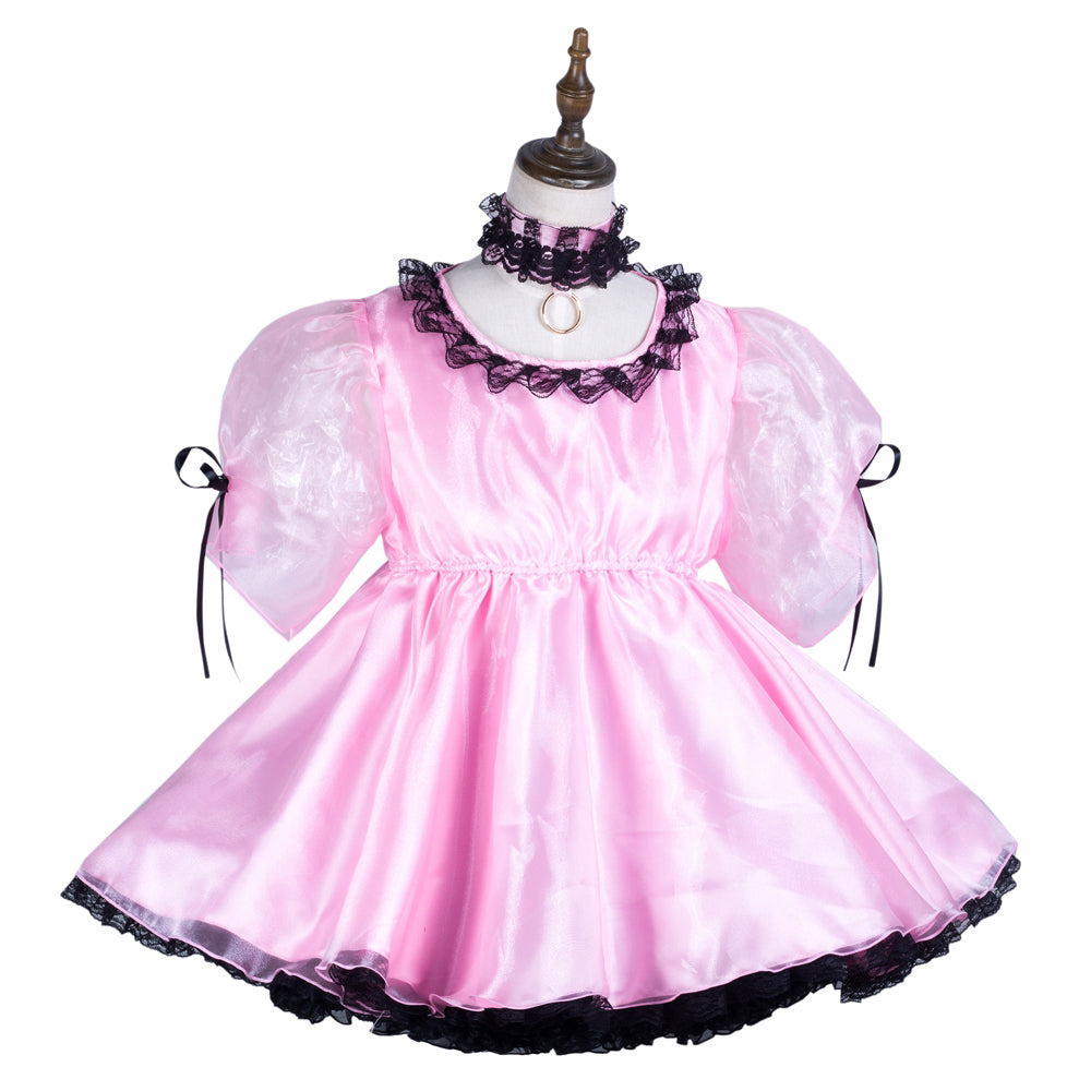 baby pink organza satin dress G3730