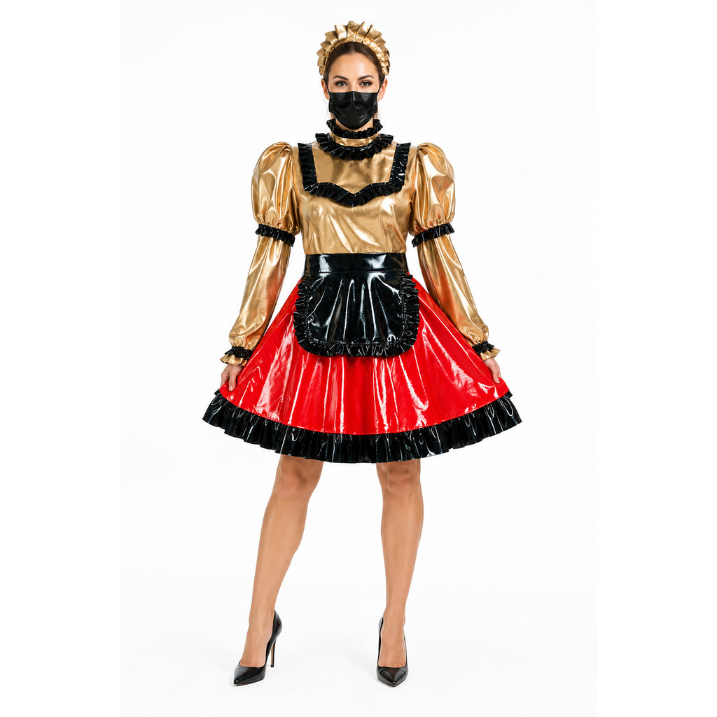 gold red thin pvc dress G3737